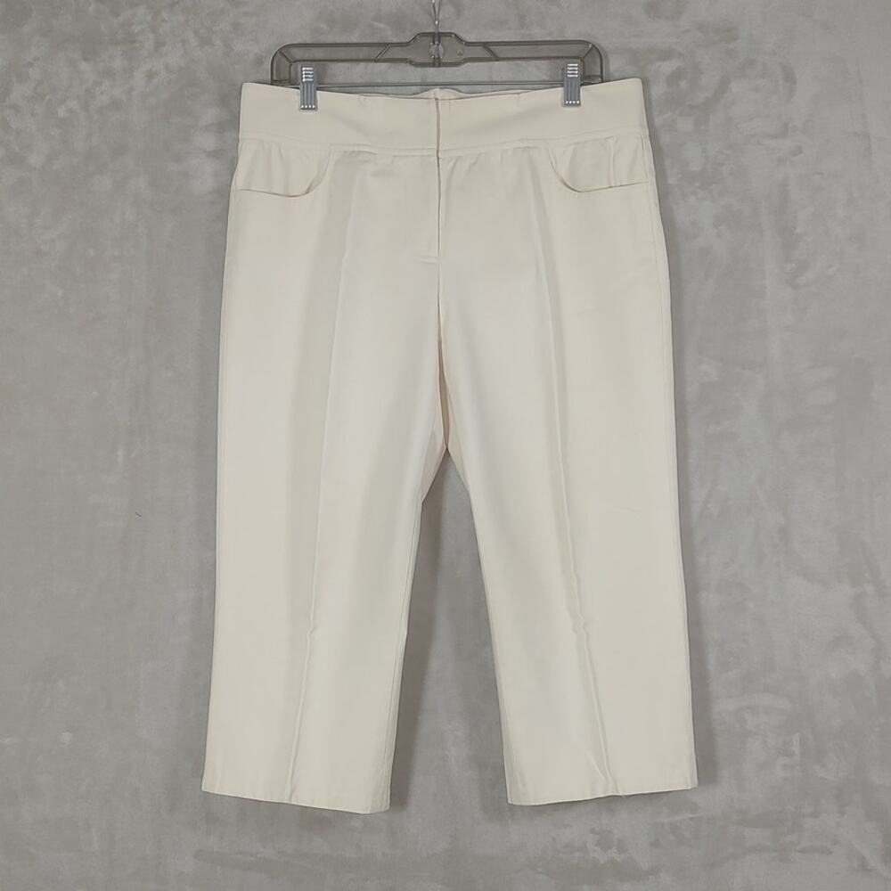 Dana Buchman "Sonja" Cream Cropped Trousers Size 10 Slit On Back Of Leg Pockets